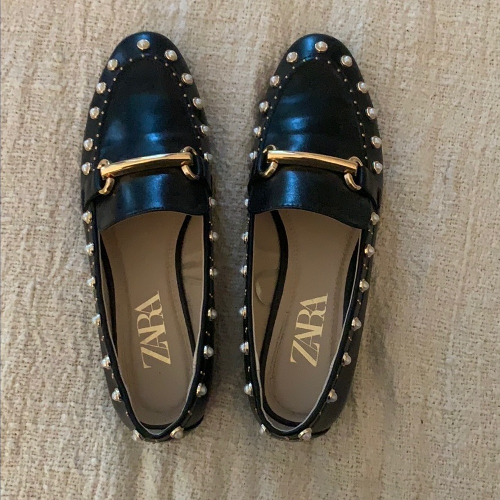 Zara micro studded pearl loafers TRADE